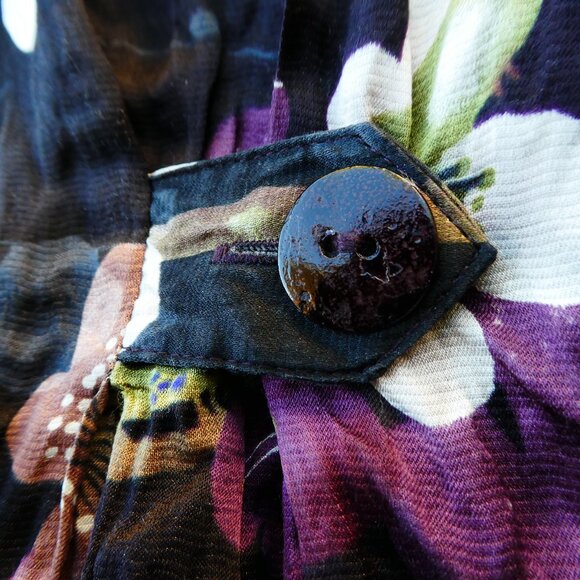 Citron Santa Monica Purple SiLK CoTToN Metallic Orchid Floral Mandarin Long Slv - Picture 4 of 8